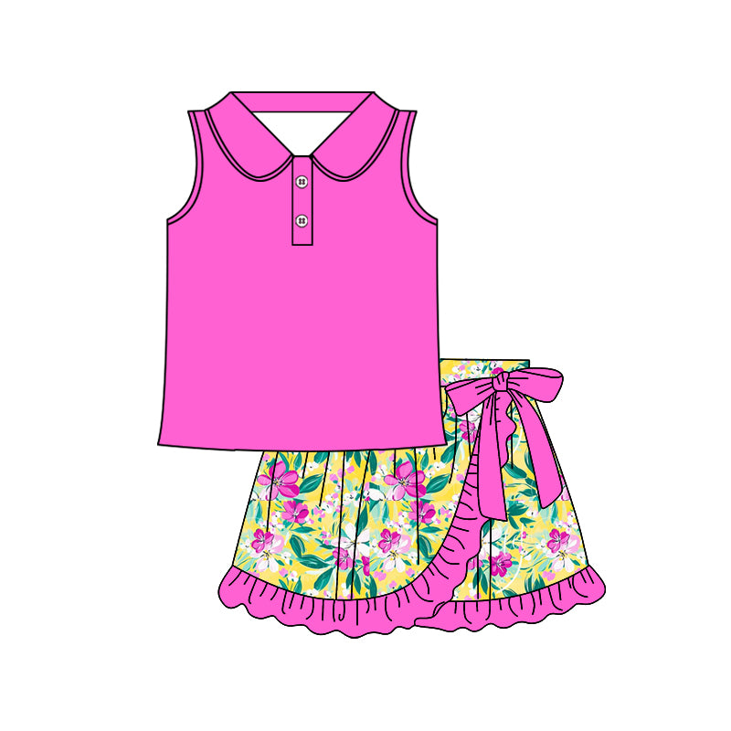 GSD2361 Baby Girls Pink Hot Pink Sleeveless Tank Floral Skirt Set Preorder
