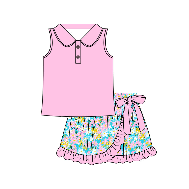 GSD2362 Baby Girls Pink Sleeveless Tank Floral Skirt Set Preorder