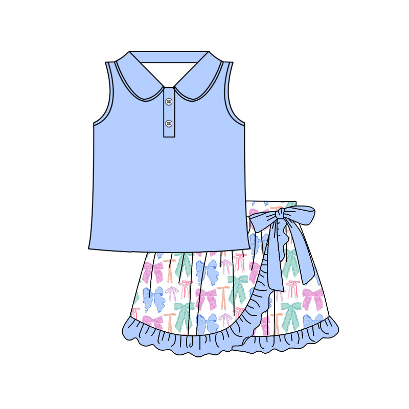 GSD2363 Baby Girls Blue Sleeveless Tank Floral Skirt Set Preorder