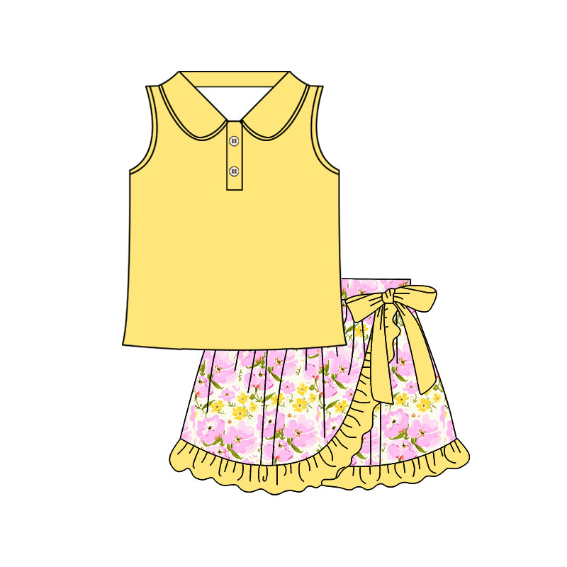 GSD2365 Baby Girls Yellow Sleeveless Tank Floral Skirt Set Preorder