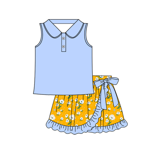 GSD2366 Baby Girls Blue Sleeveless Tank Yellow Floral Skirt Set Preorder