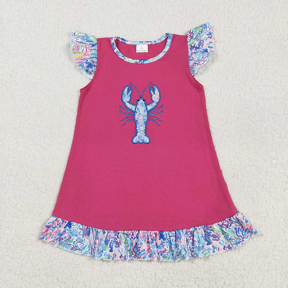 Sibling Embroidery Baby Boys Girls Floral Crayfish Sumoer Clothes Sets Dress Rompers