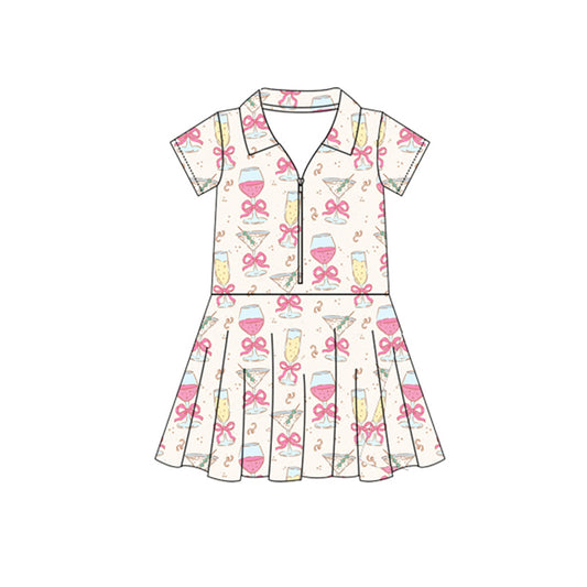 GSD2405 Baby Girls Short Sleeves Pink Bows Zipper Knee Length Dresses Preorder