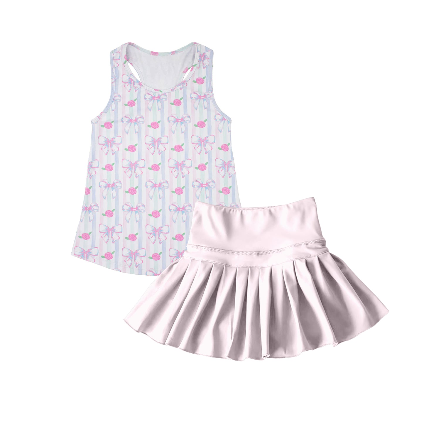 Baby Girls Sky Bow Flowers Tank Top Skorts Active Outfit
