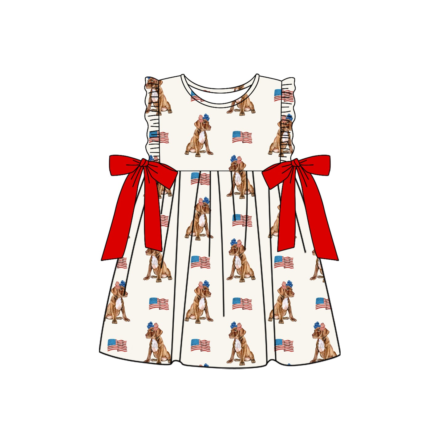 GSD2466 Kids Girls Summer July 4th Dog Dress Preorder
