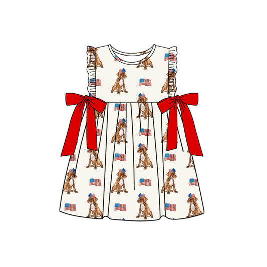 GSD2466 Kids Girls Summer July 4th Dog Dress Preorder