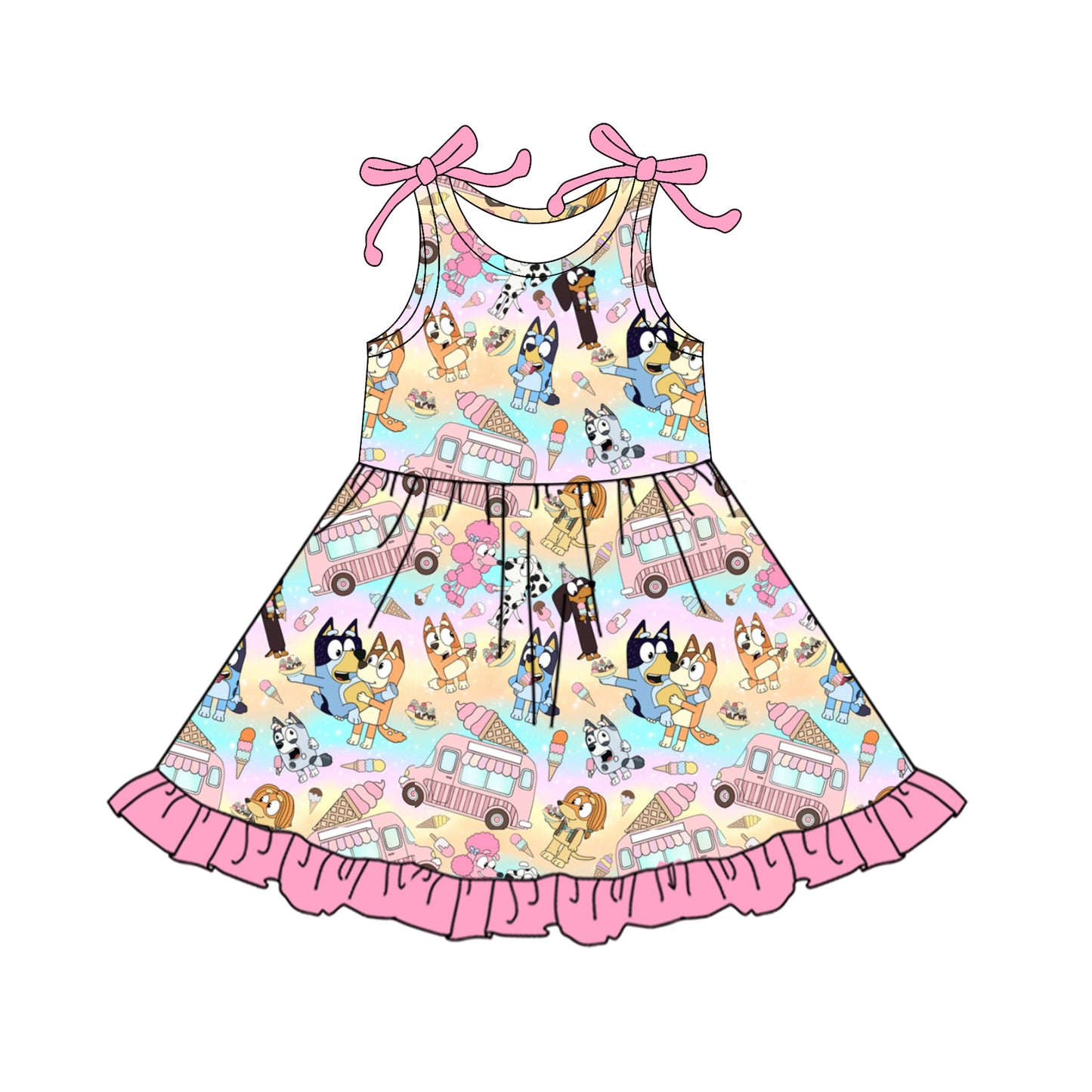 GSD2485 Baby Girls Cartoon Dog Sleeveless Dress Preorder