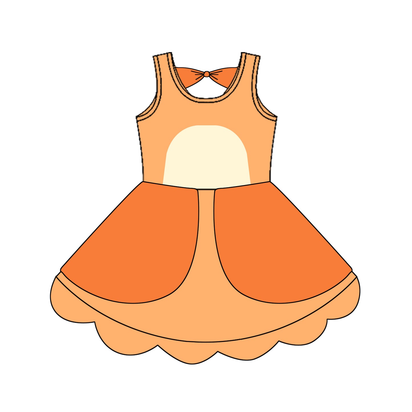 GSD2514 Kids Girls Orange Cartoon Dog Dress Preorder