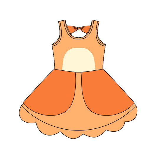 GSD2514 Kids Girls Orange Cartoon Dog Dress Preorder