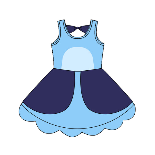 GSD2515 Kids Girls Blue Cartoon Dog Dress Preorder