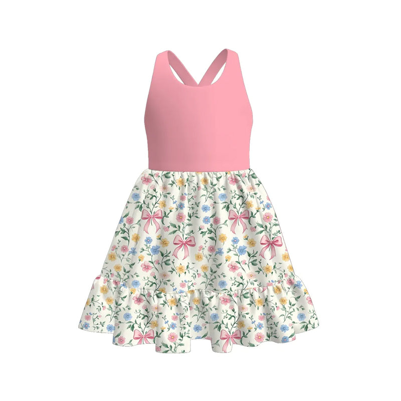 GSD2525 Baby Girls Floral Pink Bow Sleeveless Dress Preorder