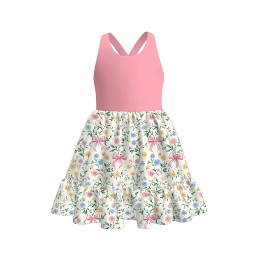 GSD2525 Baby Girls Floral Pink Bow Sleeveless Dress Preorder
