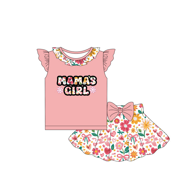GSD2531 Mama's Girl Watermelon Red Top Floral Skirt Set Preorder