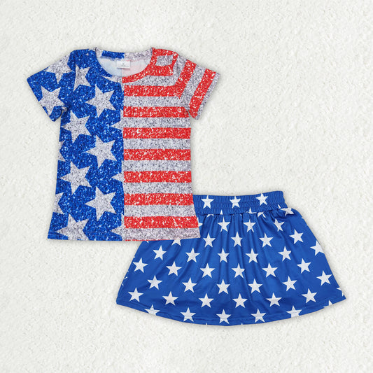 Baby Girls Short Sleeve T-shirt Top Skirt July 4th Outfit