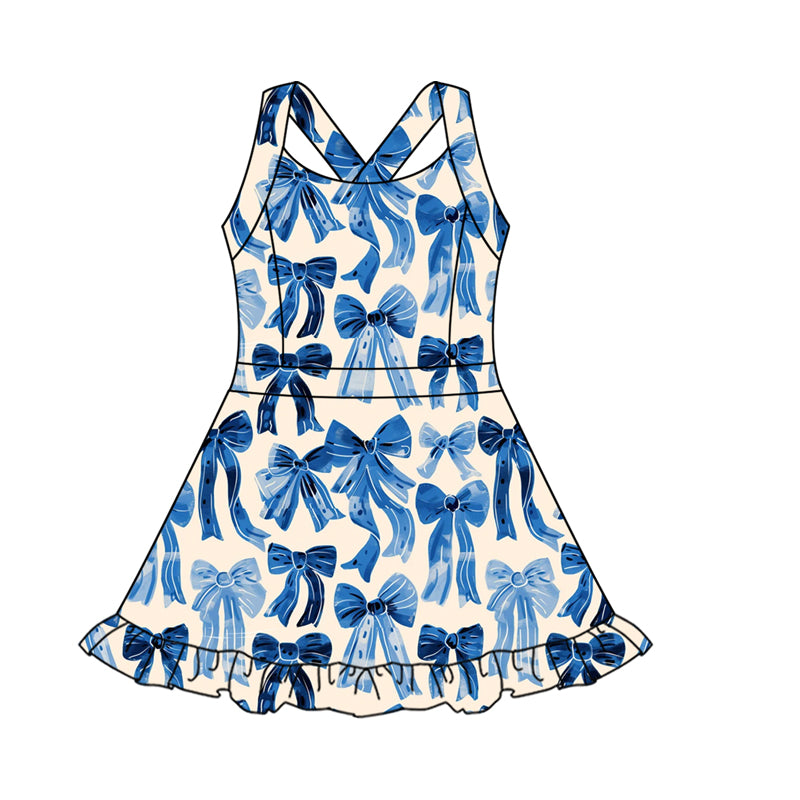 GSD2566 Baby Girls Active Wear Blue Bow Yoga Dress Preorder
