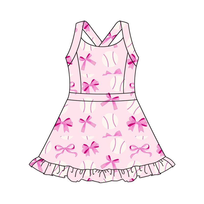 GSD2567 Baby Girls Active Wear Pink Bow Baseball Yoga Dress Preorder