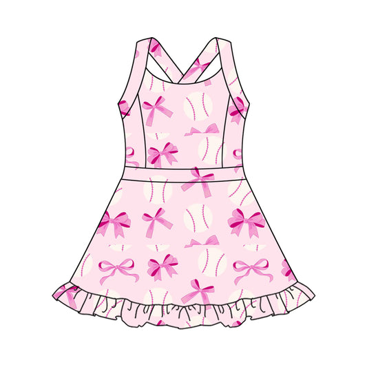 GSD2567 Baby Girls Active Wear Pink Bow Baseball Yoga Dress Preorder