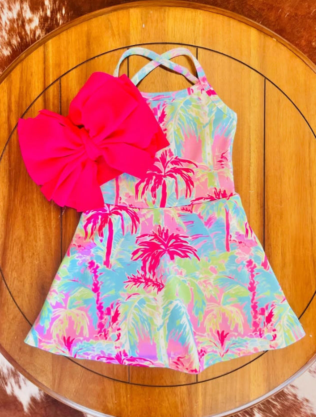 GSD2573 Baby Girls Active Wear coconut tree Yoga Dress Preorder