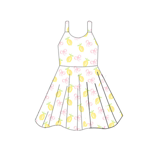 GSD2597 Kids Girls Lemon Pink Bow Dress Preorder