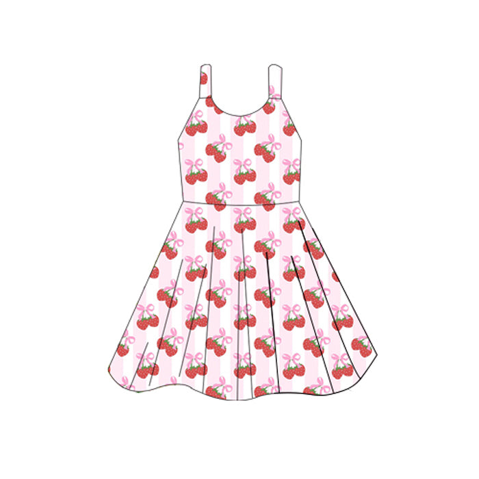 GSD2598 Kids Girls Strawberry Bow Dress Preorder
