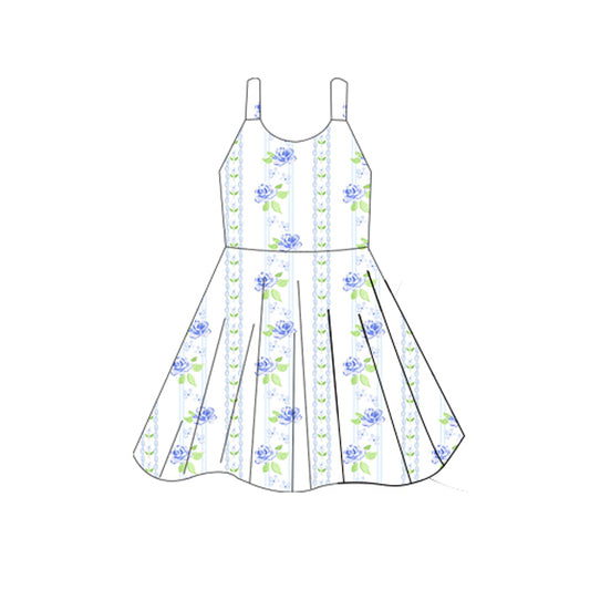 GSD2601 Kids Girls  Blue Flowers  Dress Preorder
