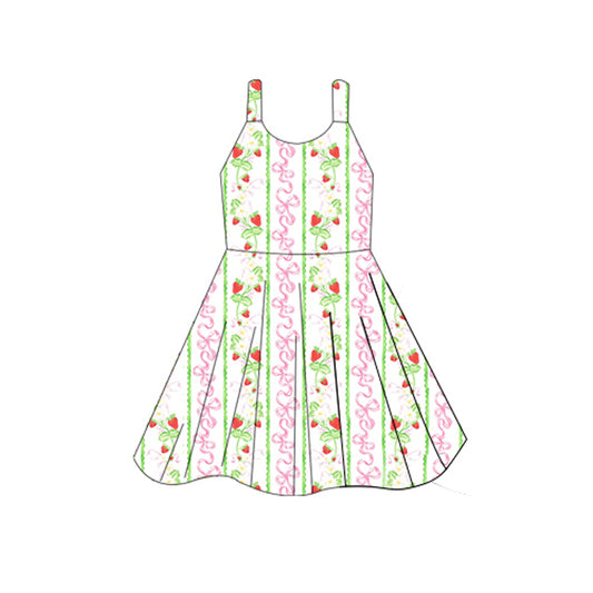 GSD2604 Kids Girls Strawberry Flowers Bow Dress Preorder