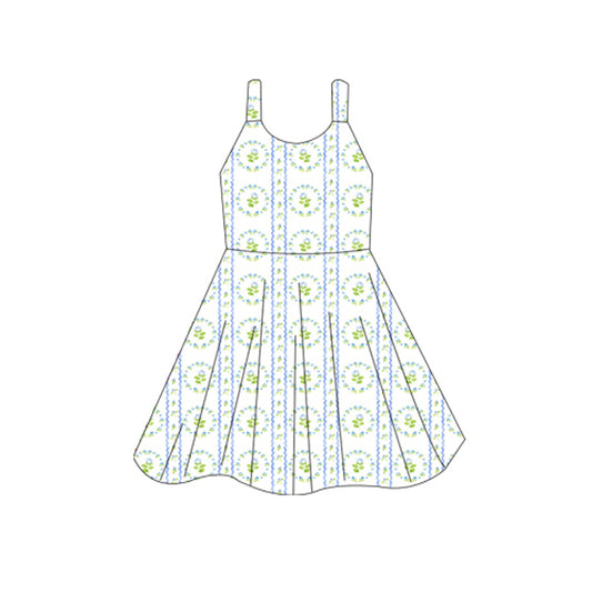 GSD2605 Kids Girls Blue Flowers  Dress Preorder