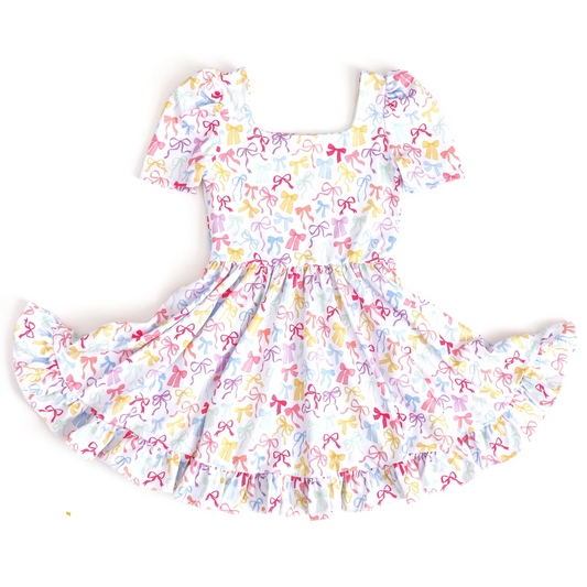 GSD2606 Kids Girls Colorful Bow Short Short Dress Preorder