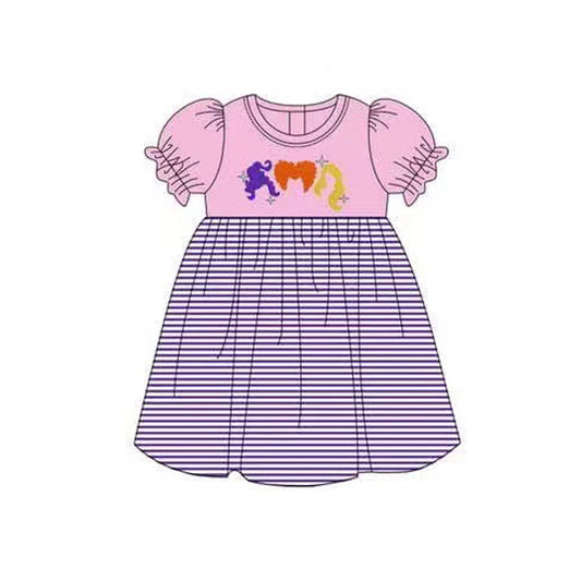 GSD2611 Kids Girls Halloween Witch Short Sleeve Purple Dress Preorder