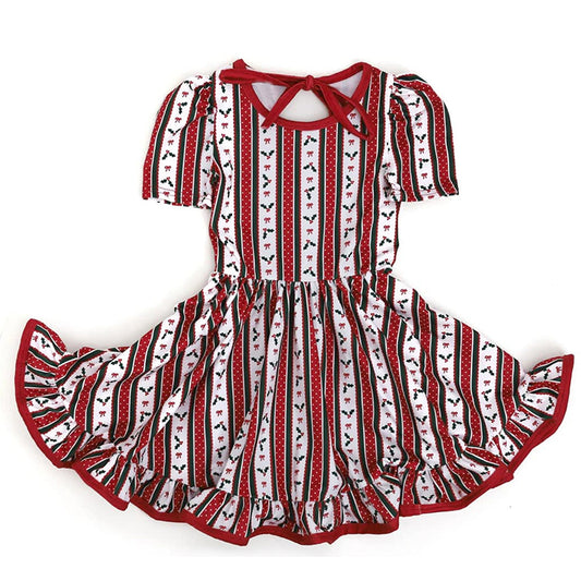 GSD2612 Kids Girls Christmas Holly Short Sleeve Dress Preorder