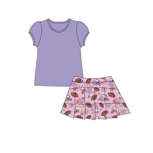 GSD2618 Kids Girls Purple Top  Football Skort Yoga Set Preorder