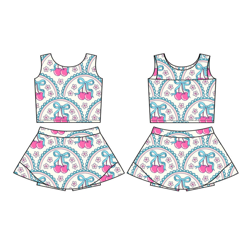 GSD2623 Kids Girls Cherry Flowers Yoga Skort Set Preorder