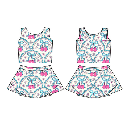 GSD2623 Kids Girls Cherry Flowers Yoga Skort Set Preorder