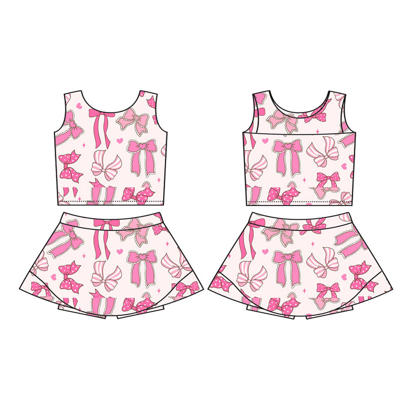GSD2624 Kids Girls Pink Bow Yoga Skort Set Preorder