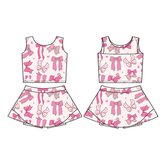 GSD2624 Kids Girls Pink Bow Yoga Skort Set Preorder