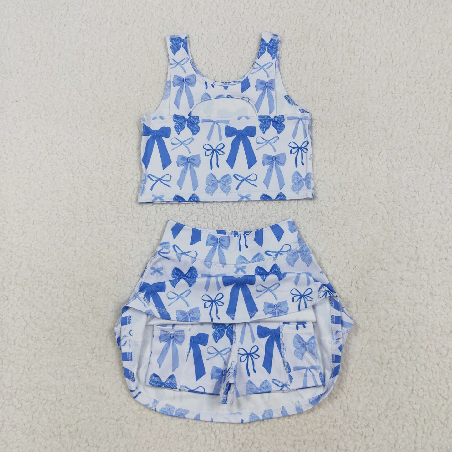 GSD2640 Baby Girls Blue Bow Sleeveeless Tank Skort Set Preorder
