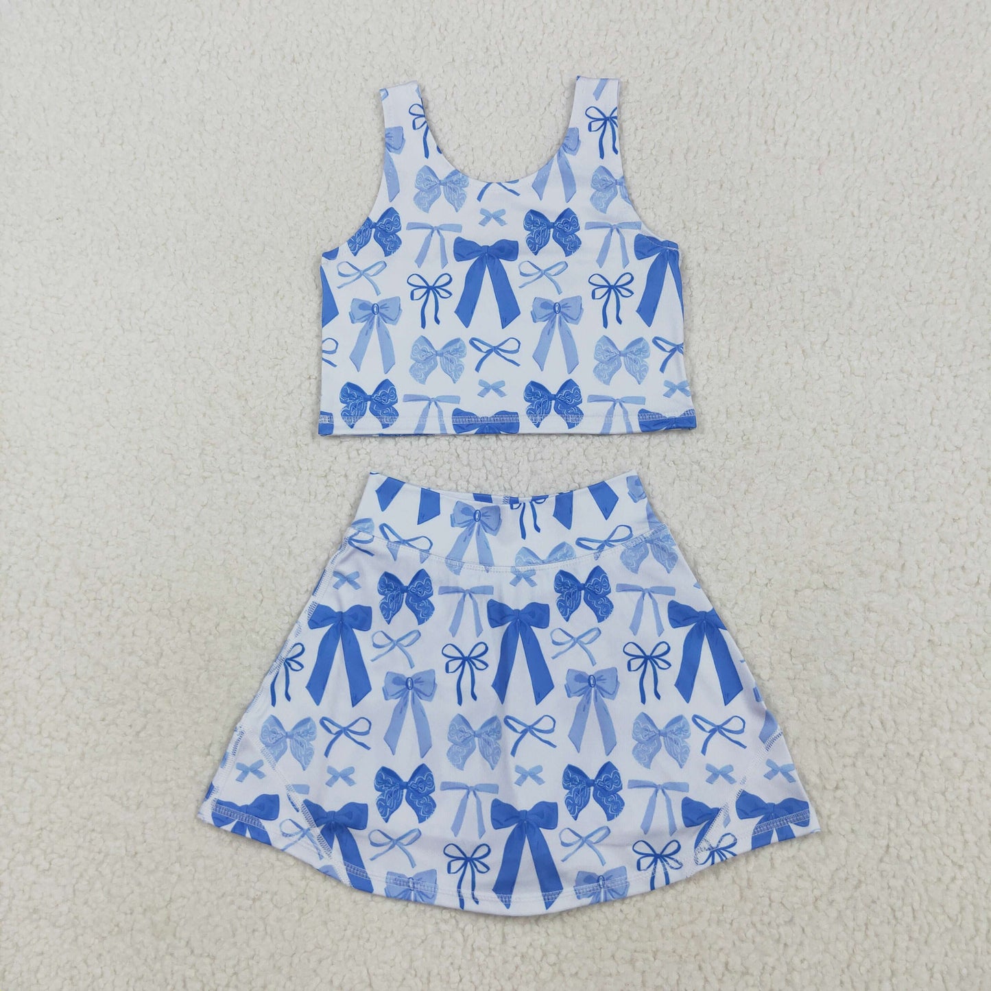GSD2640 Baby Girls Blue Bow Sleeveeless Tank Skort Set Preorder