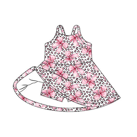 GSD2648 Baby Girls  Leoaprd Pink Bow Strpe Yoga Dress Preorder