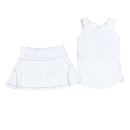 GSD2651 Baby Girls White Color Tank Tip Yoga Skort Set Preorder