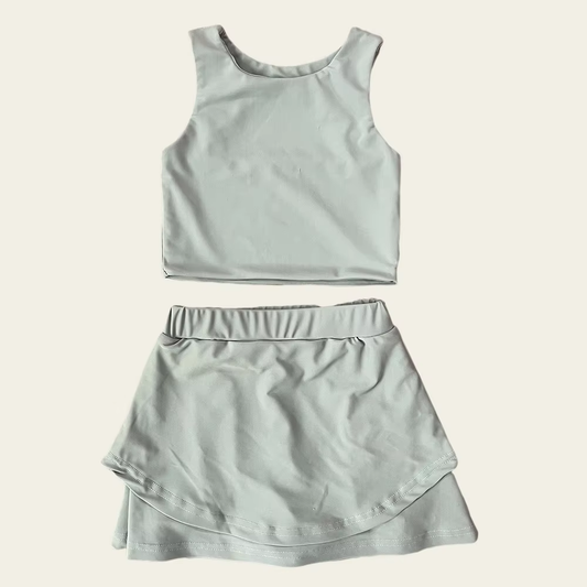 GSD2664 Baby Girls  Light Grey Sleeveless Tank Top Skort Set Preorder
