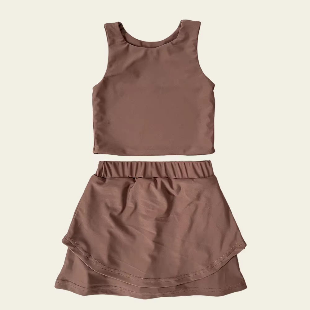 GSD2666 Baby Girls  Brown Sleeveless Tank Top Skort Set Preorder