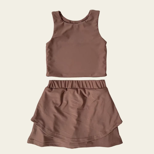 GSD2666 Baby Girls  Brown Sleeveless Tank Top Skort Set Preorder