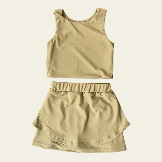 GSD2668 Baby Girls  Khaki Sleeveless Tank Top Skort Set Preorder