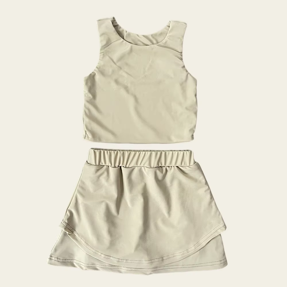 GSD2669 Baby Girls  Light khaki Sleeveless Tank Top Skort Set Preorder