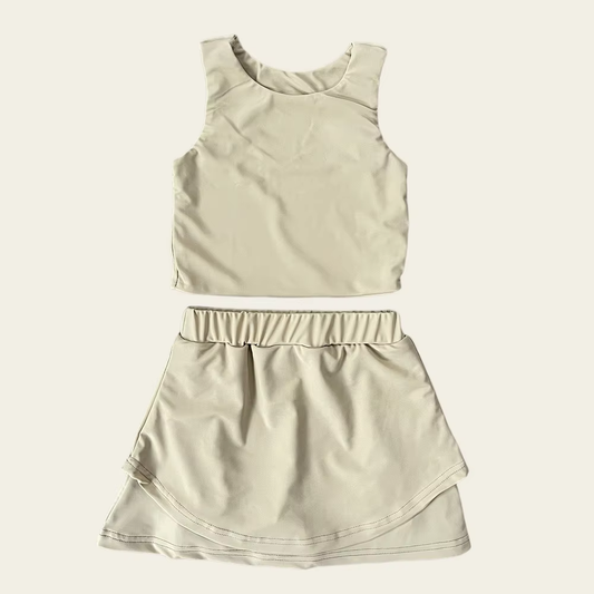 GSD2669 Baby Girls  Light khaki Sleeveless Tank Top Skort Set Preorder