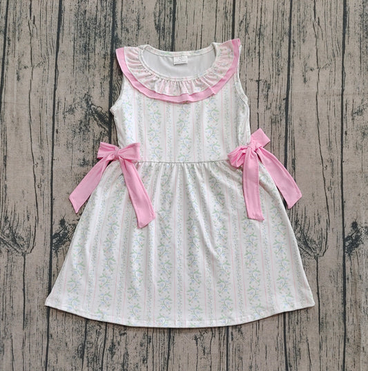 GSD2678 Kids Girls Pink Flowers Bow Sleeveless Dress Preorder