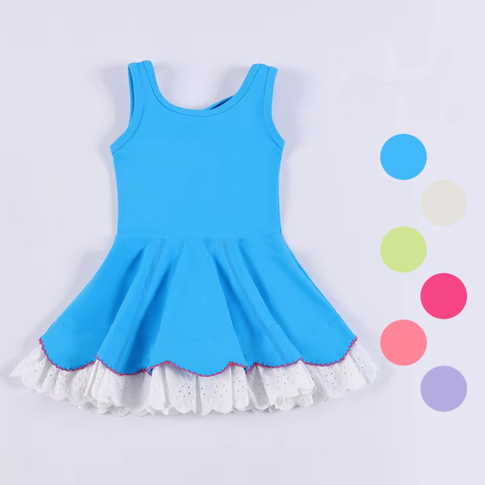 GSD2680 Baby Girls  Sleeveless Yoga Dress With Lace Ruffle Preorder