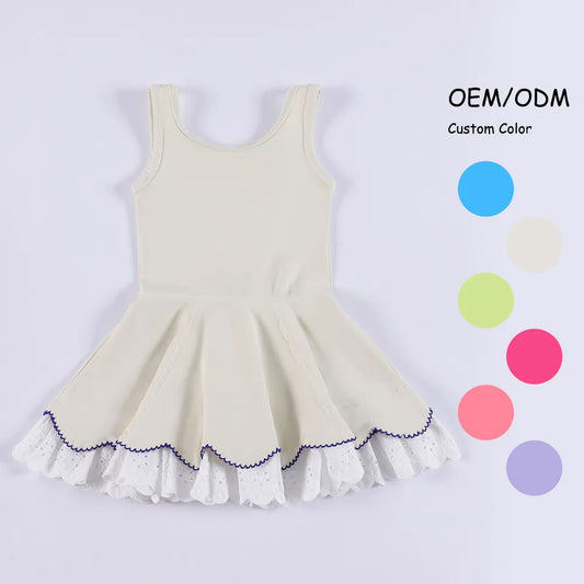 GSD2681 Baby Girls beige Sleeveless Yoga Dress With Lace Ruffle Preorder