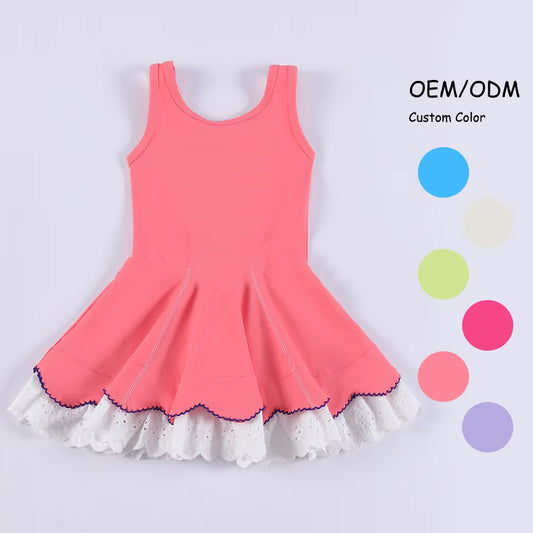 GSD2683 Baby Girls Pink Sleeveless Yoga Dress With Lace Ruffle Preorder