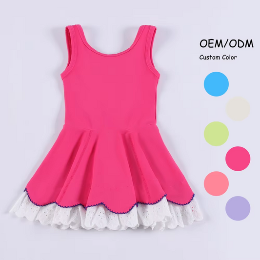 GSD2684 Baby Girls Hot Pink Sleeveless Yoga Dress With Lace Ruffle Preorder